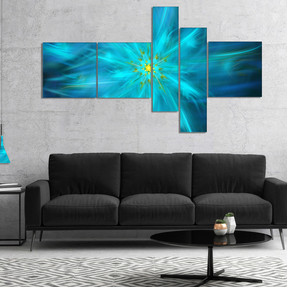 Amazing Dance of Blue Petals, Floral Canvas Art Print, 60"x32", 5 panels