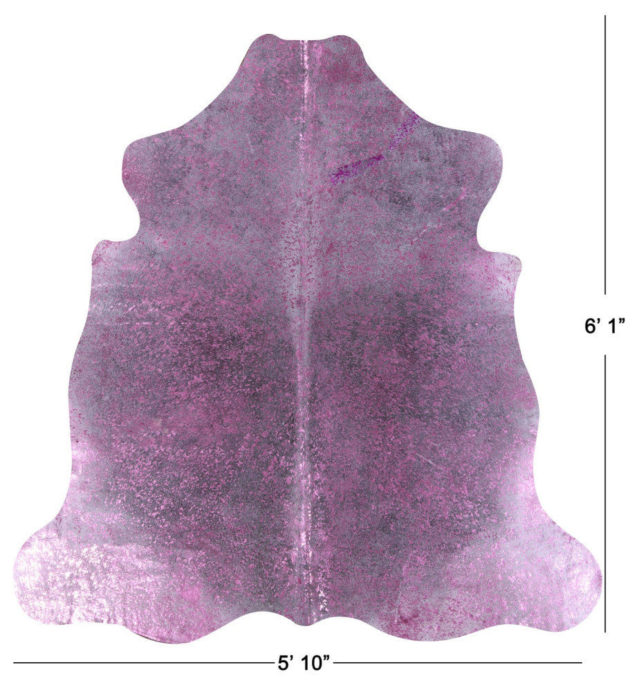 6' 1" X 5' 10" Pink Metallic Cowhide Rug C2109