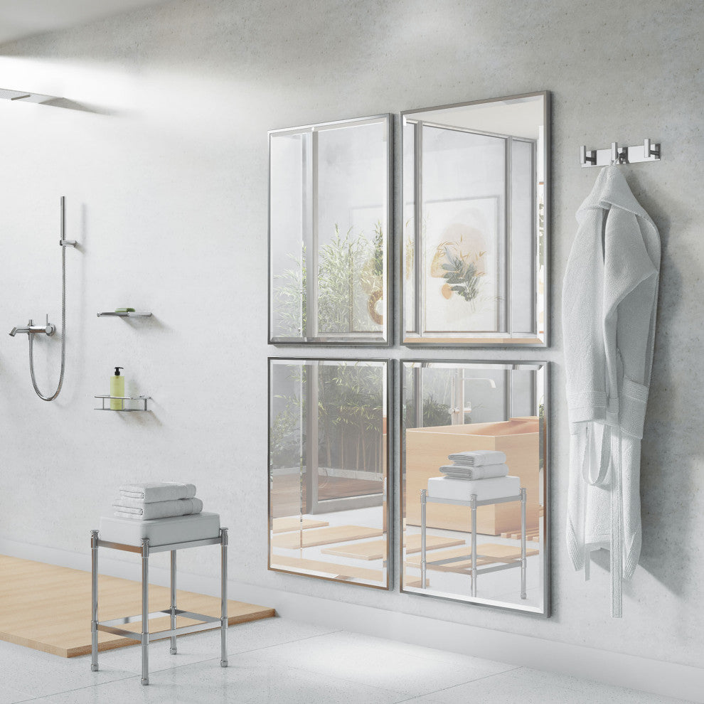 Flush Mount Framed Rectangle Wall Mirror, Chrome, 32.5