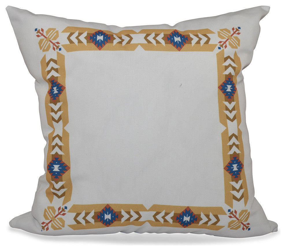 Jodhpur Border , Geometric Print Pillow, Gold, 20"x20"