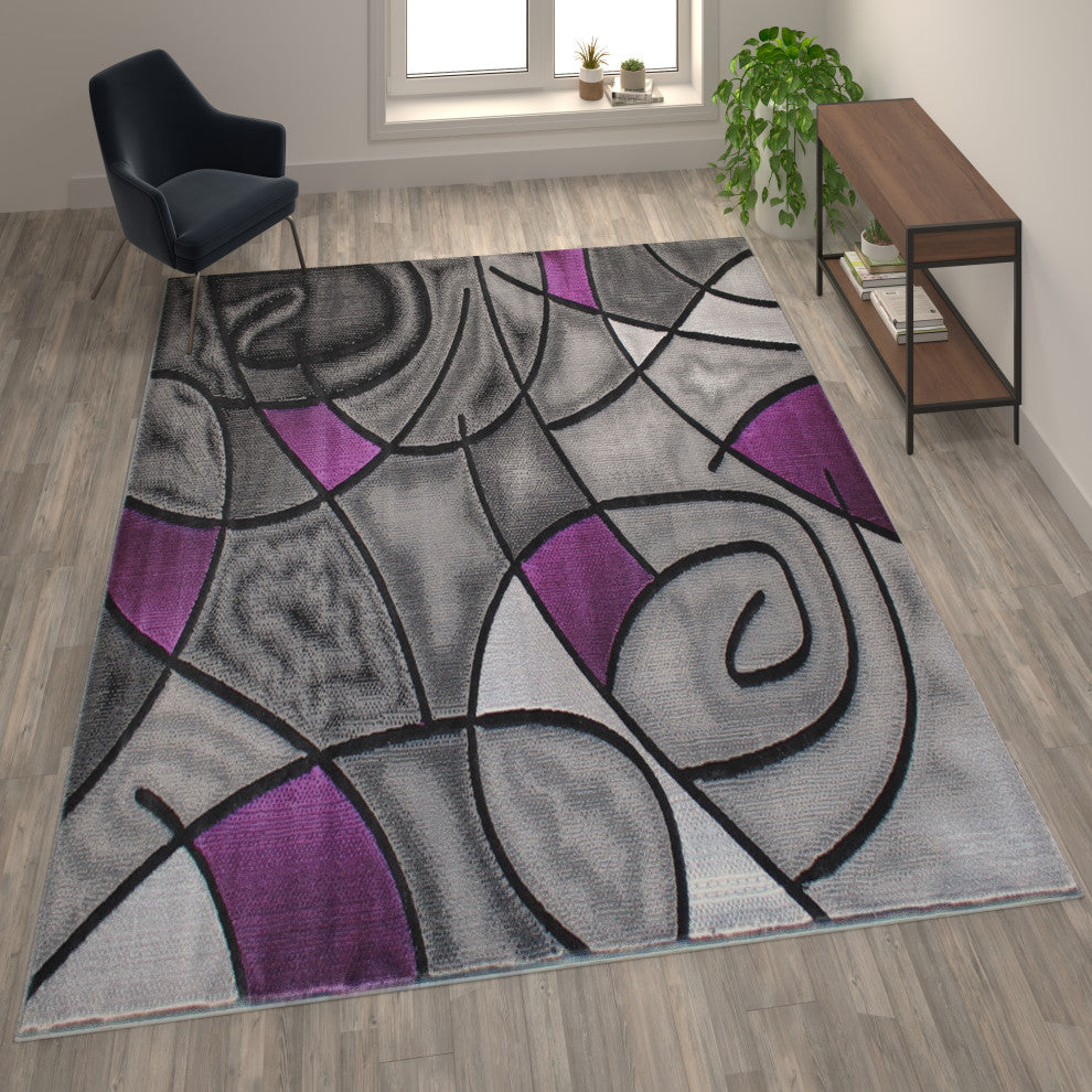 Jubilee Collection Modern Abstract Pattern Area Rug, Purple, 8' X 10'