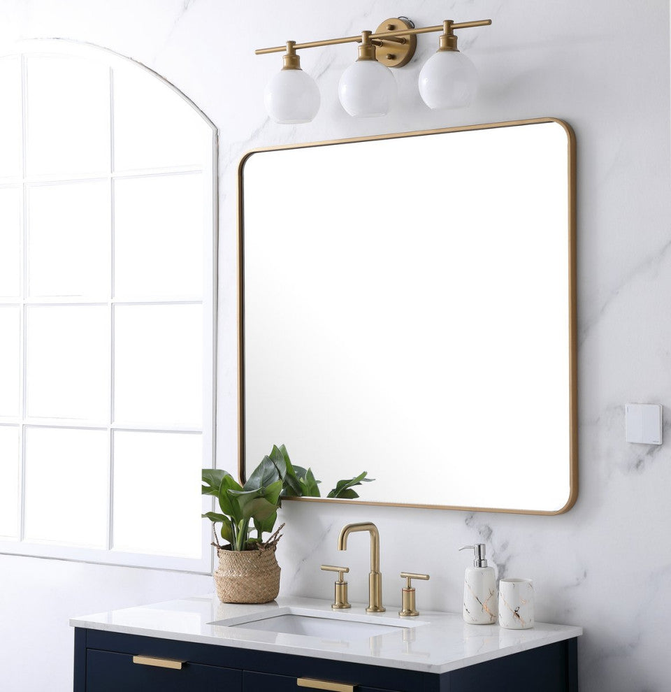 Ellis Soft Corner Metal Rectangular Mirror, Brass, 36"x40"