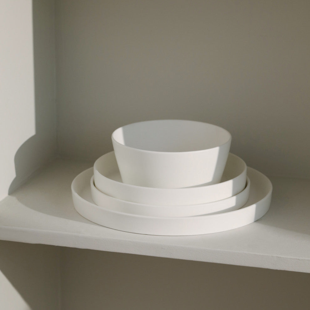 Stone Lain Fosca Bone China 32 Piece Dinnerware Set, Matte White