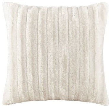 Madison Park Brushed Solid Stripe Plaited Long Fur Square Pillow, Ivory