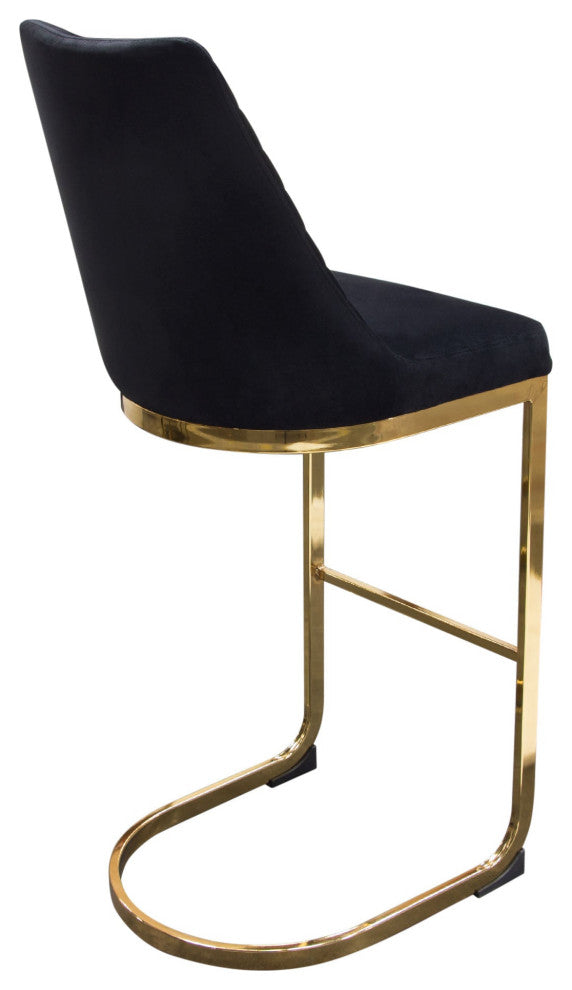 Vogue 2 Bar Height Chairs With Gold Metal Base, Black Velvet