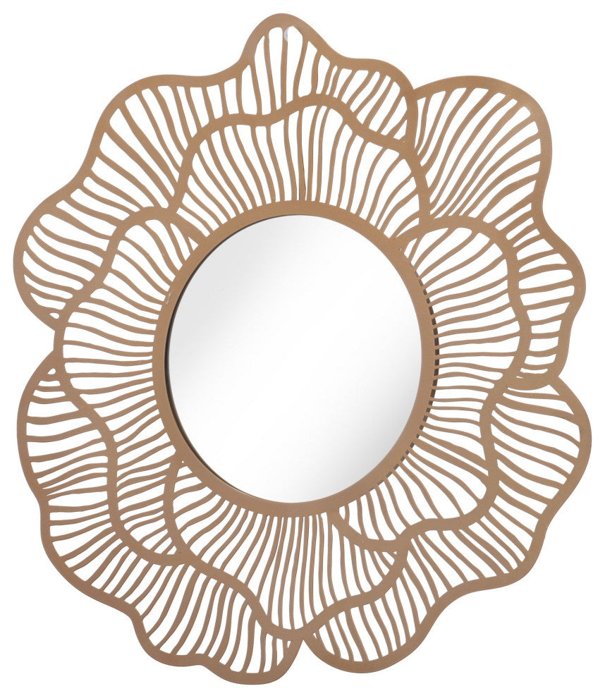 Frame Wall Mirror, Round, Glass, Steel Metal, Gold, Bedroom Living