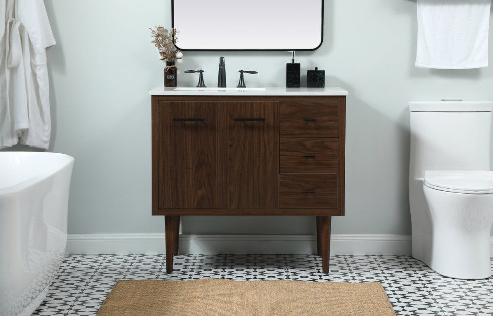 Home Living 22" Midcentury Modern Walnut-Light Bathroom Vanity