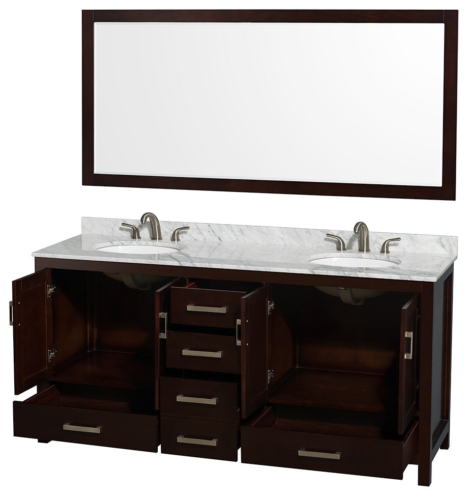 Wyndham WCS141472DESCMUNOM70 Espresso 72 Inch Vanity with Sinks and Mirror