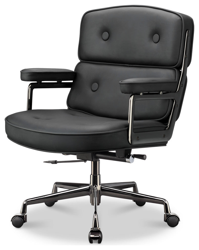 Lobby Mid Back Computer Office Desk Chair, Black Chrome&black
