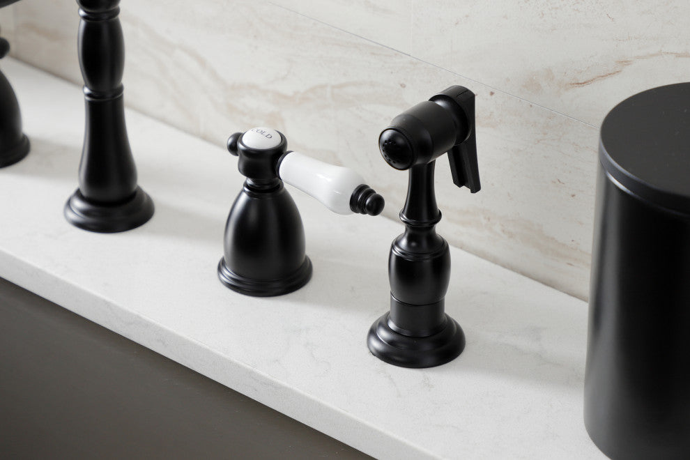 Kingston Brass KB1790BPLBS Widespread Kitchen Faucet, Brass Sprayer