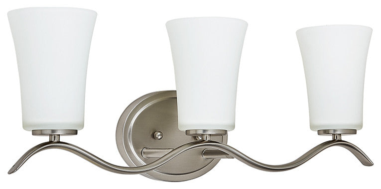 N2163-3-BN  3 Light Vanity Lighting with White Glass in Brushed Nickel Finish
