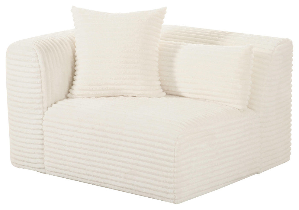 Tarra Fluffy Oversized Cream Corduroy Modular LAF Corner Chair - Cream