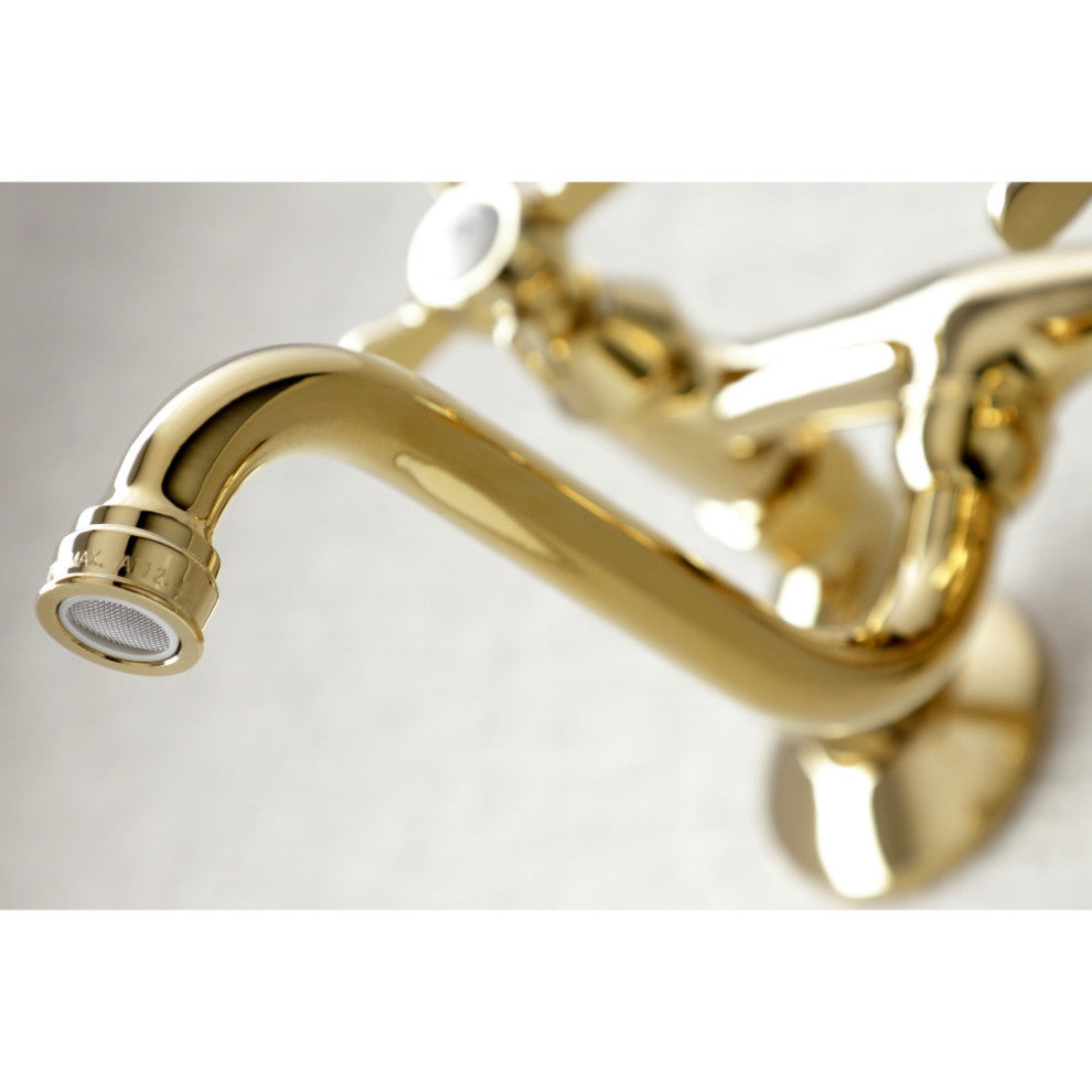 Kingston Brass KS116PB Two Handle Wall Mount Bathroom Faucet, Polished Brass