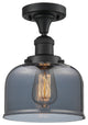 Large Bell 8" Semi-Flush Mount, Matte Black, Glass: Plated Smoked