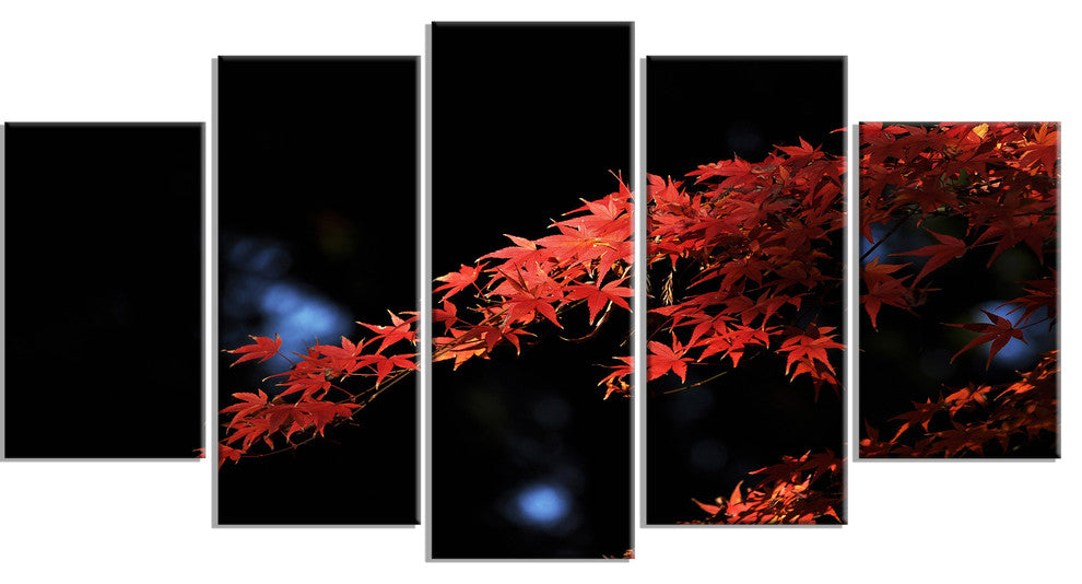 Fall Foliage of Maple Leaves, Contemporary Canvas Art Print, 60"x32", 5 Panels