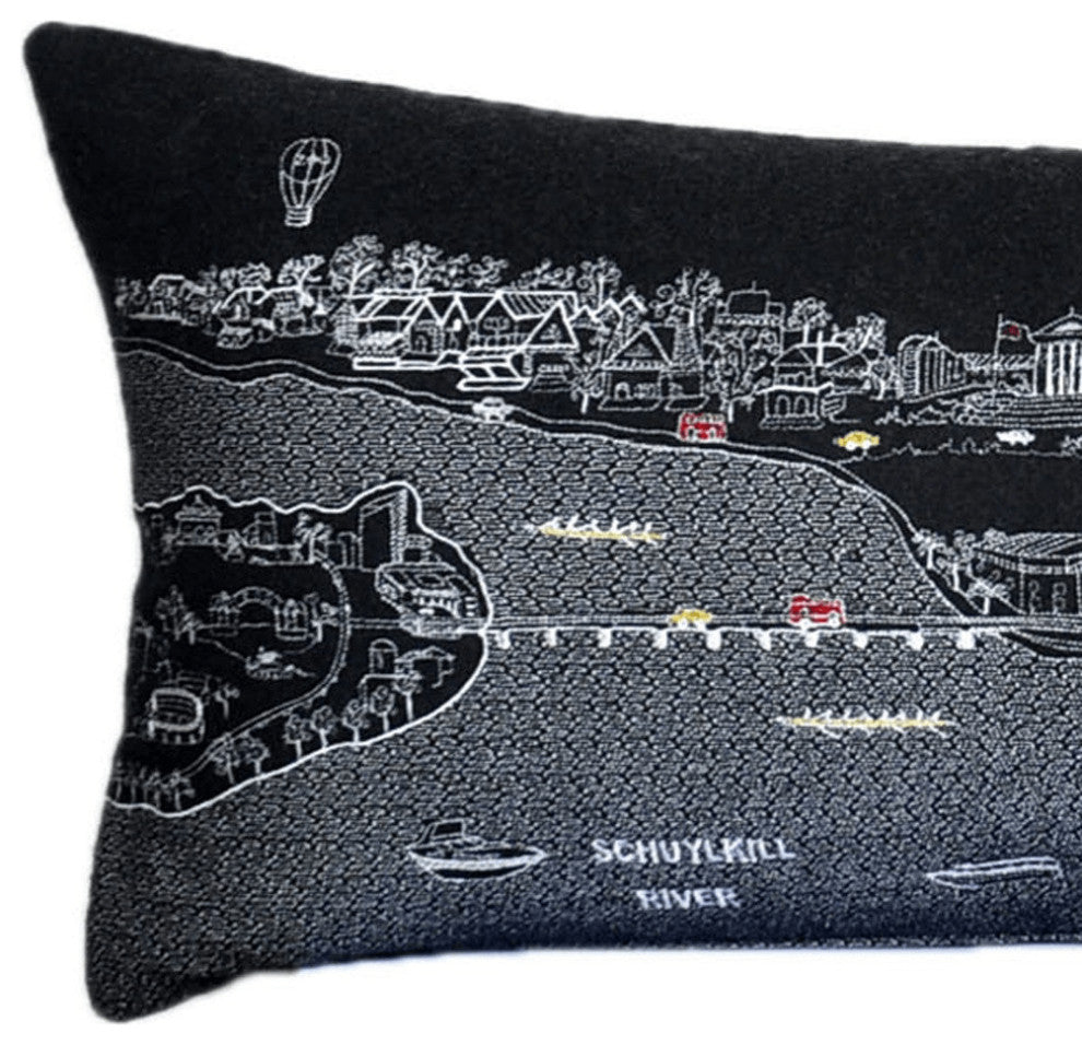 46" Black Philadelphia Nighttime Skyline Lumbar Decorative Pillow