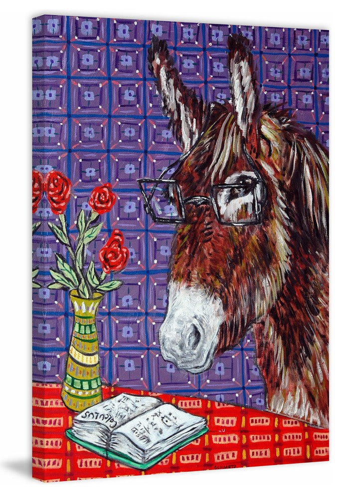 "Donkey Reading" Painting Print on Wrapped Canvas, 12"x18"