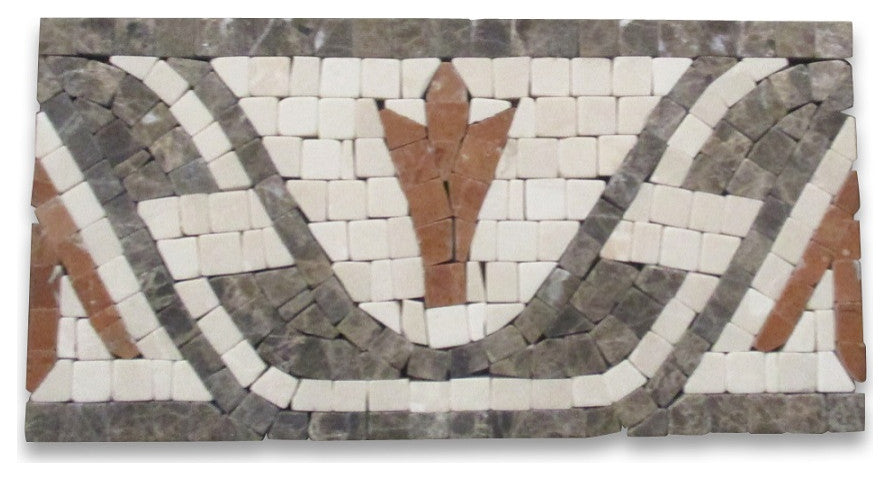 Marble Mosaic Border Listello Accent Deco Tile Leaf Red 4x8 Tumbled, 1 piece