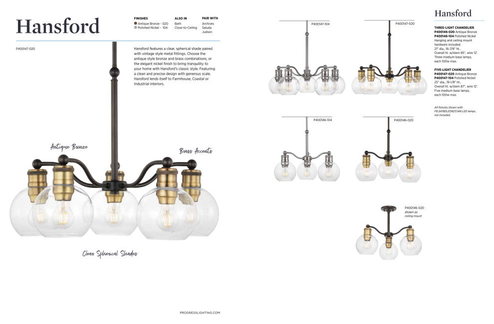 Hansford Collection 2-Light Bath and Vanity, Polished Nickel
