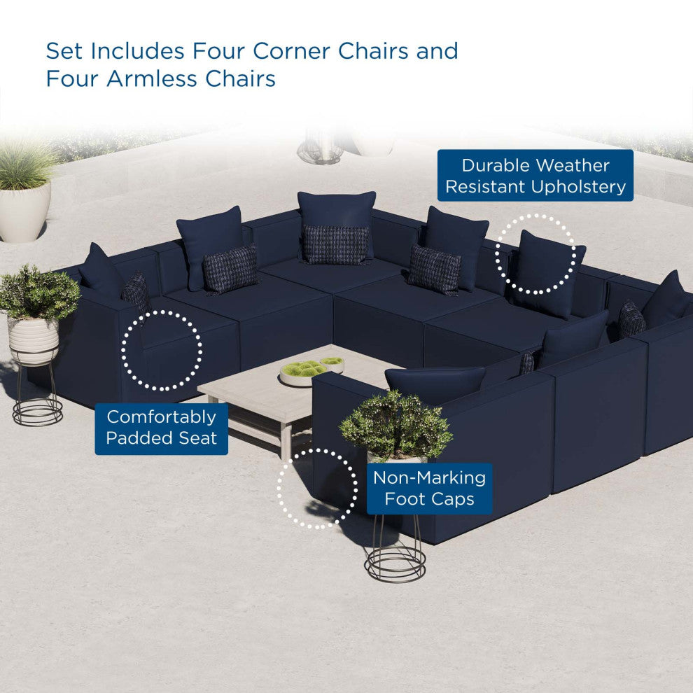 Lounge Sectional Sofa Set, Fabric, Blue Navy, Modern, Outdoor Patio Cafe Bistro