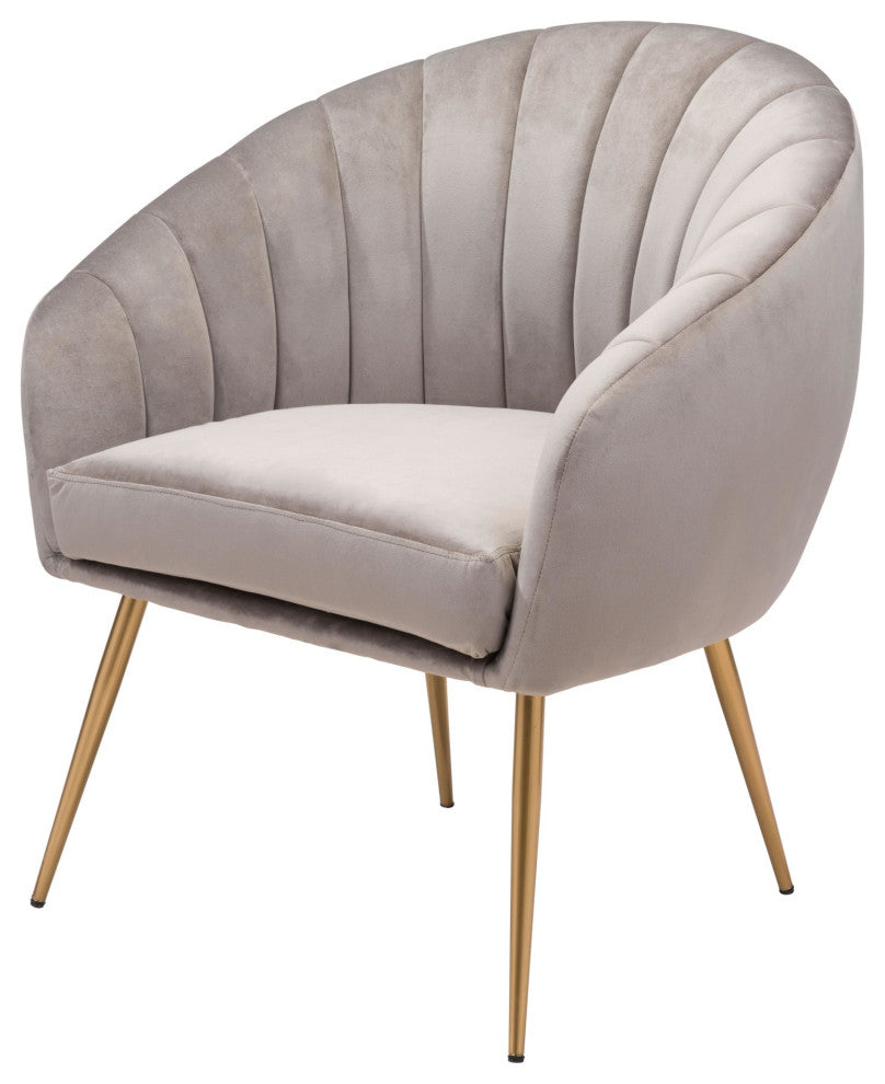 Accent Chair, Steel Metal, Fabric, Gray, Gold, Lounge Lobby Hospitality