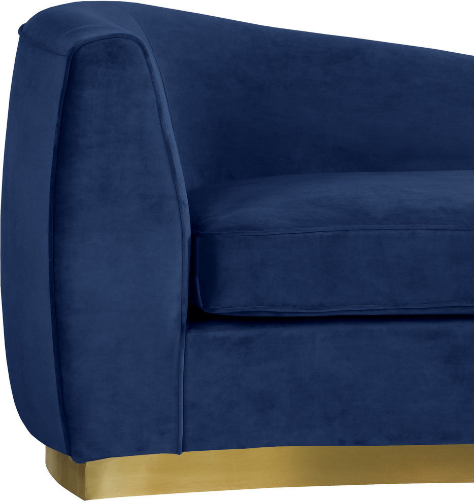 Julian Velvet Upholstered Chaise, Navy, Gold Base