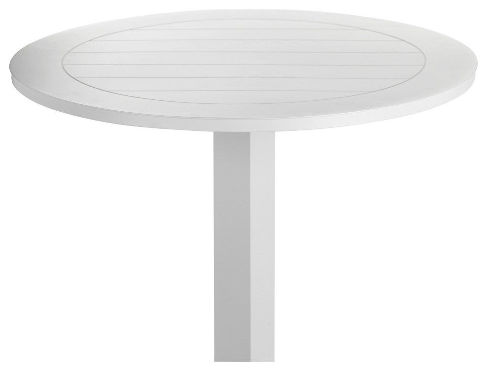 Benzara BM287742 Keli 43" Outdoor Bar Table, White Aluminum Frame