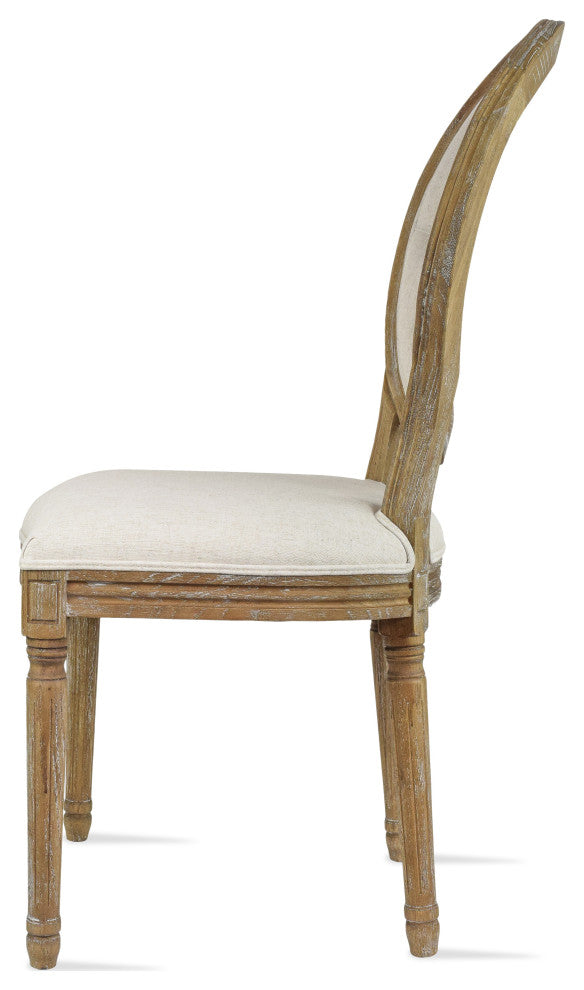 French Chic Vintage Style Dining Side Chair With Upholstered Linen Welted Fabric, Button Back