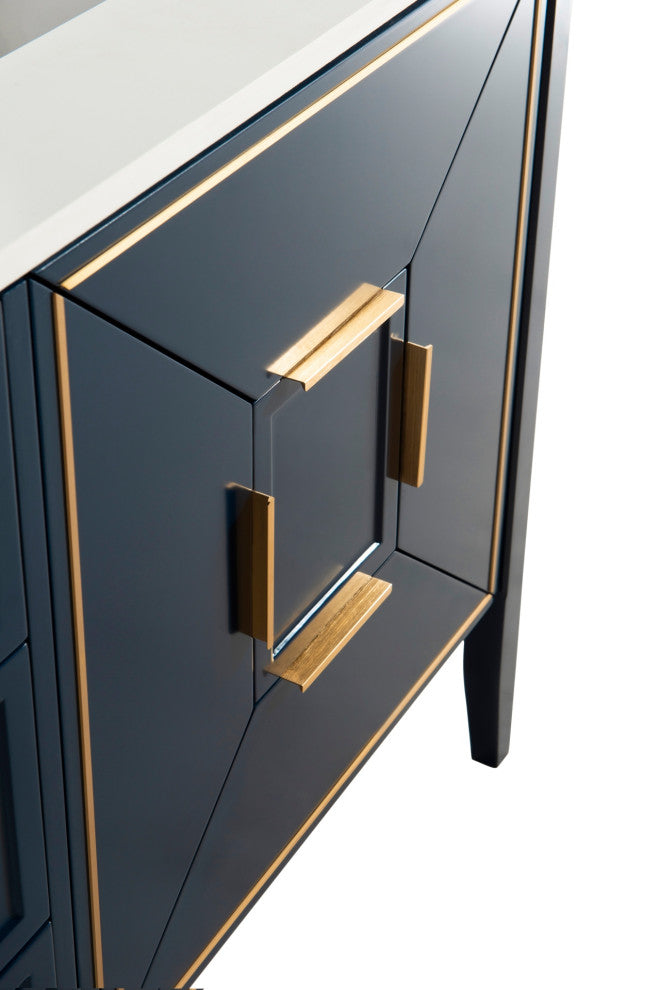 Vetro 60" Vanity With Quartz Counter Top, Gloss White, Navy Blue
