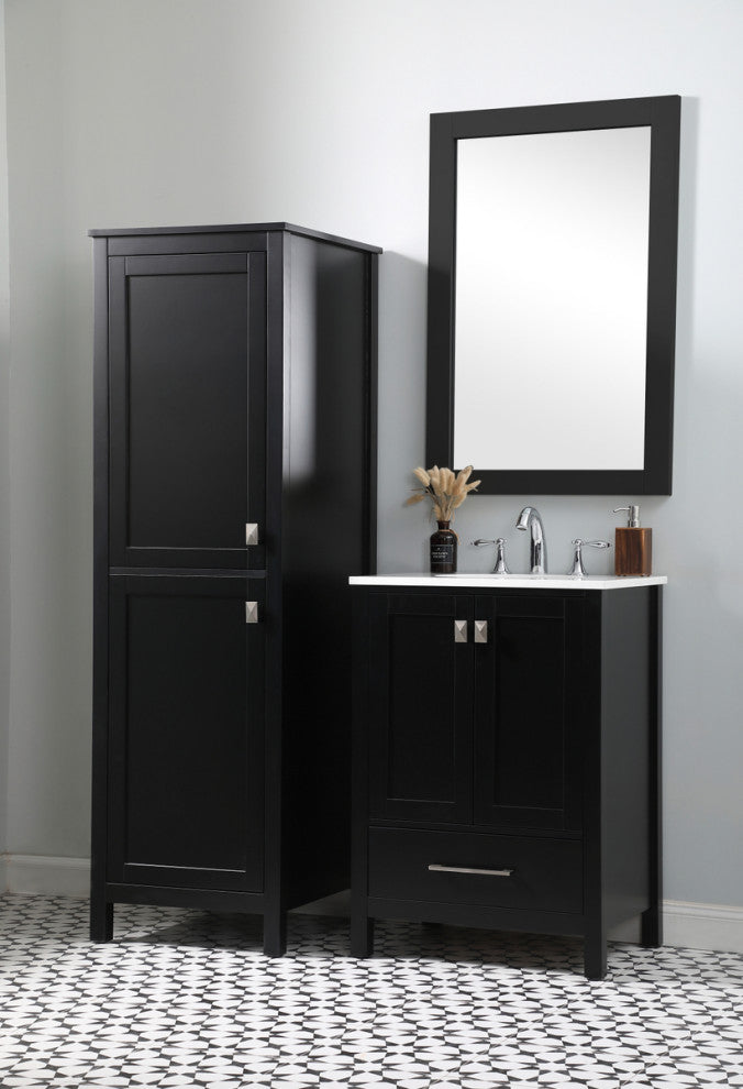 20" Wide Bathroom Linen Storage Freestanding Cabinet, Black