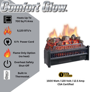 Comfort Glow Electric Fireplace Log Insert Heater w/ Remote