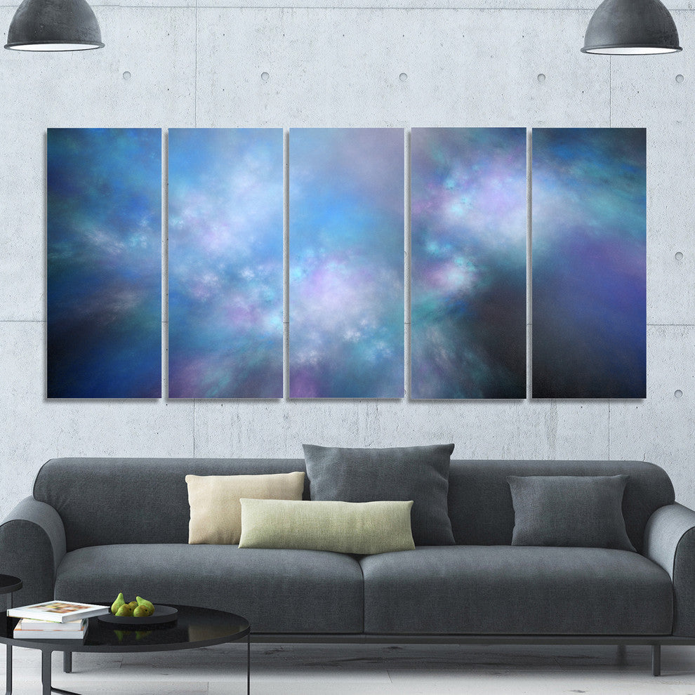 Perfect Light Blue Starry Sky, Abstract Canvas Art Print, 60"x28", 5 Panels