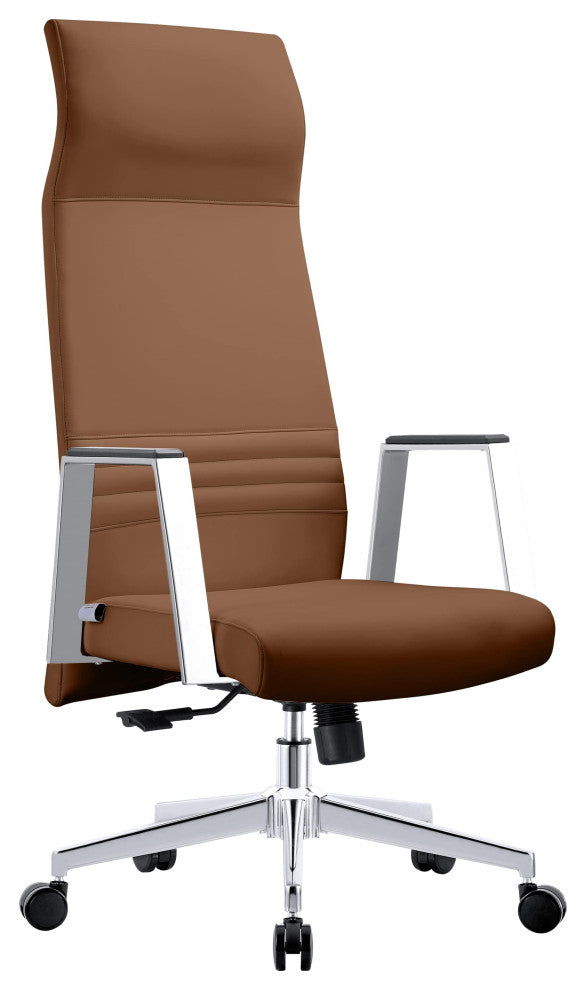 LeisureMod Aleen High-Back Leather Office Chair With Swivel and Tilt, Dark Brown