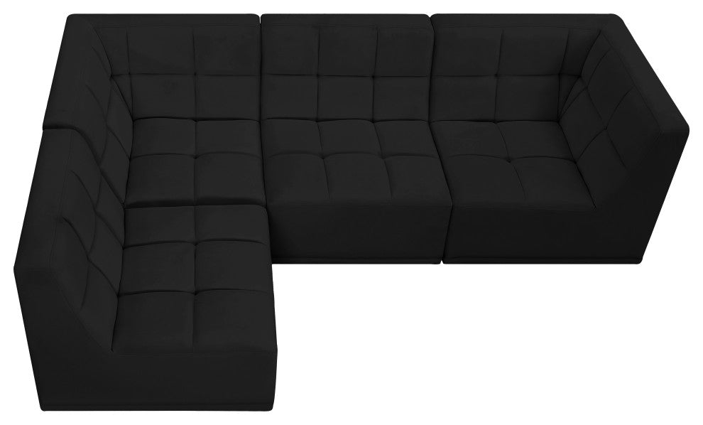 Relax Velvet Upholstered 4-Piece L-Shaped Modular Sectional, Black