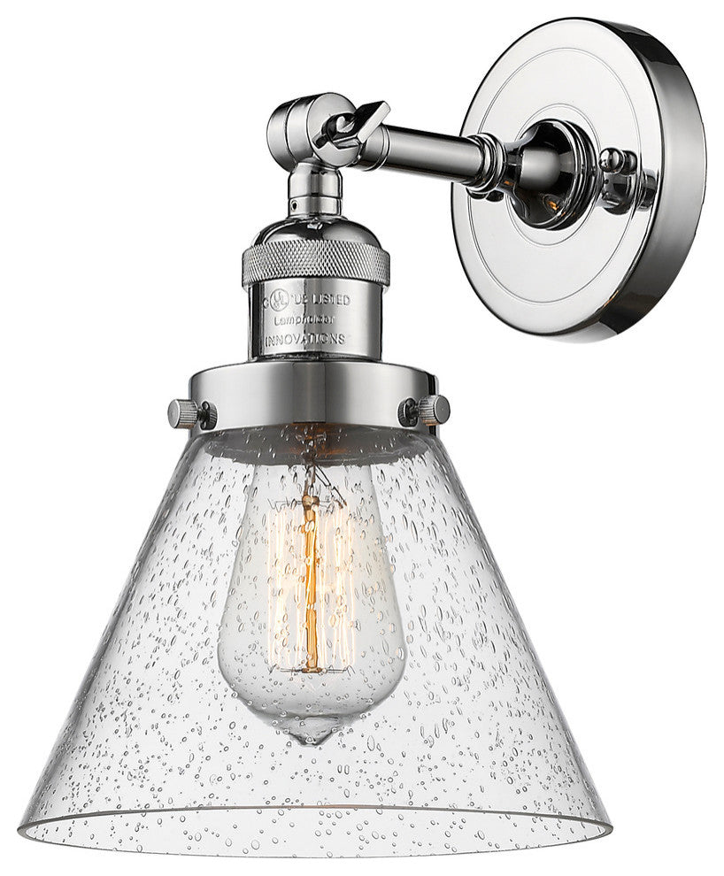 Large Cone 1-Light LED Sconce, Polished Chrome, Glass: Seedy