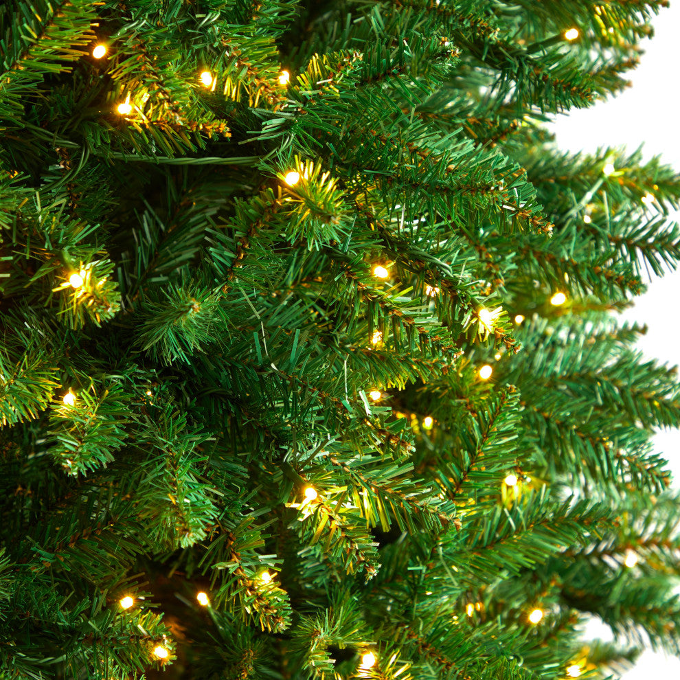 12' Slim Green Mountain Pine Christmas Tree, 1100 Clear LED Lights, 3235 Tips