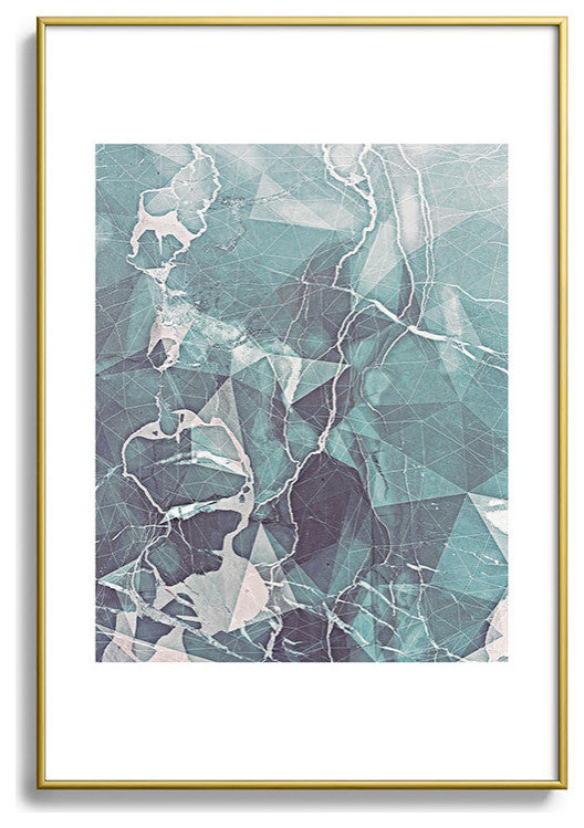Emanuela Carratoni Teal Blue Geometric Marble Metal Framed Art Print