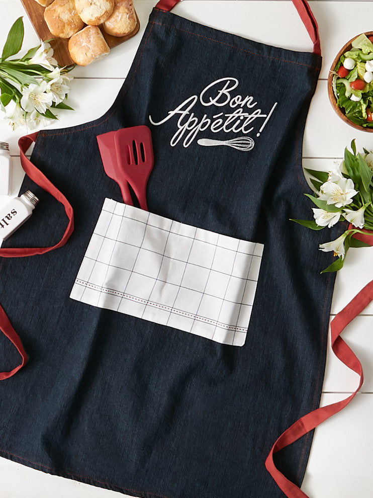 Bon Appetit Denim Embroidered Apron