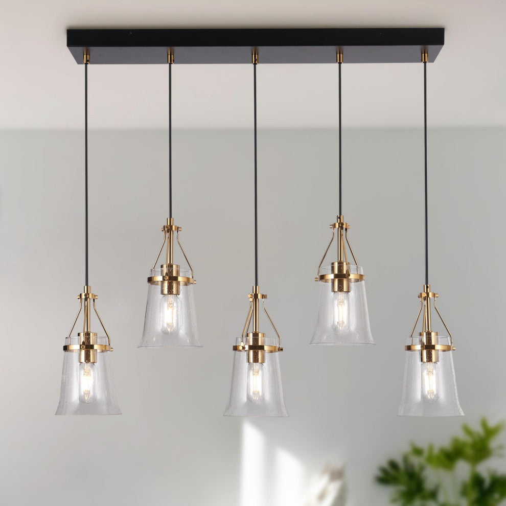 LNC 5-Light Black and Polished Gold Modern Linear Large Kitchen Island Light