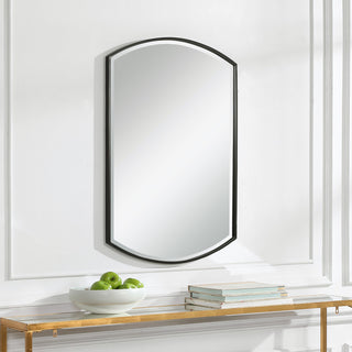 Classic Curved Satin Black Wall Mirror 38" Oval Rectangle Vanity Thin Frame