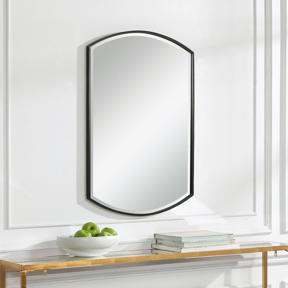 Classic Curved Satin Black Wall Mirror 38" Oval Rectangle Vanity Thin Frame