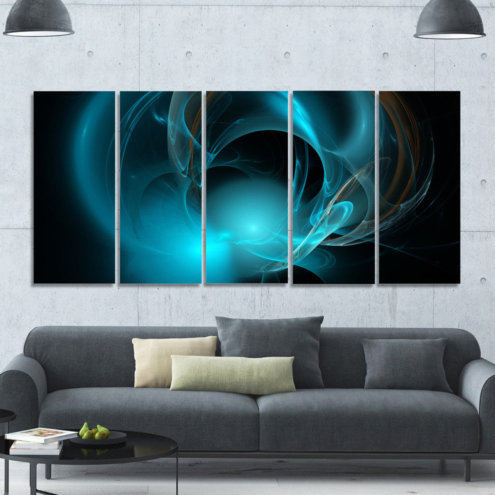 Blue Fractal Galactic Nebula, Abstract Wall Art Canvas, 60"x28", 5 Panels