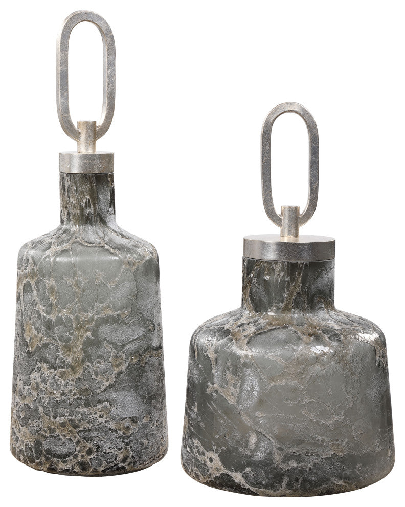 Storm Art Glass Bottles, Set of 2