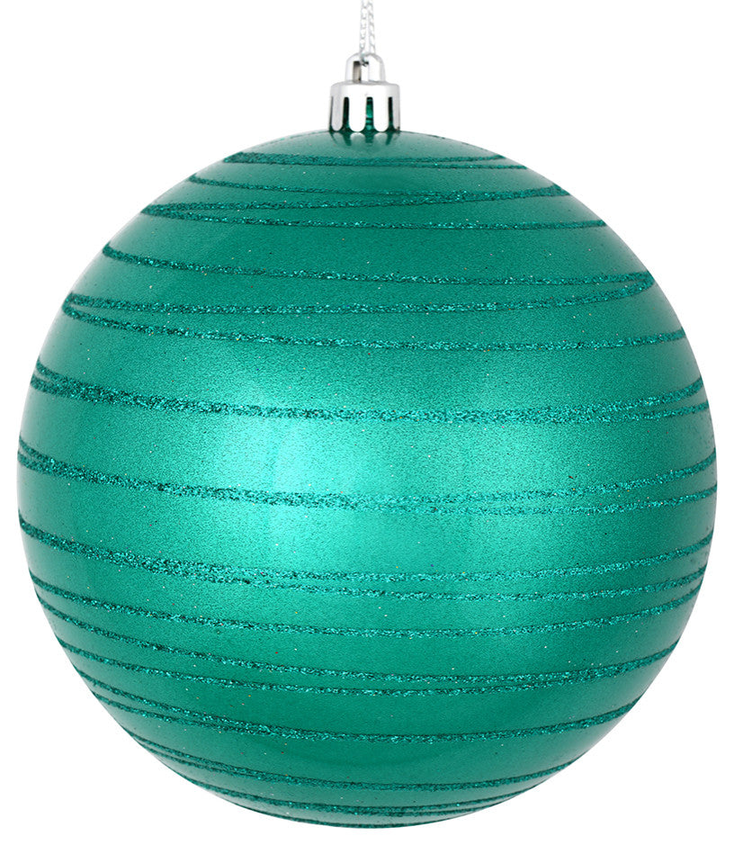 Vickerman N187642D 4" Teal Candy Finish Ball Ornament With Glitter Lines