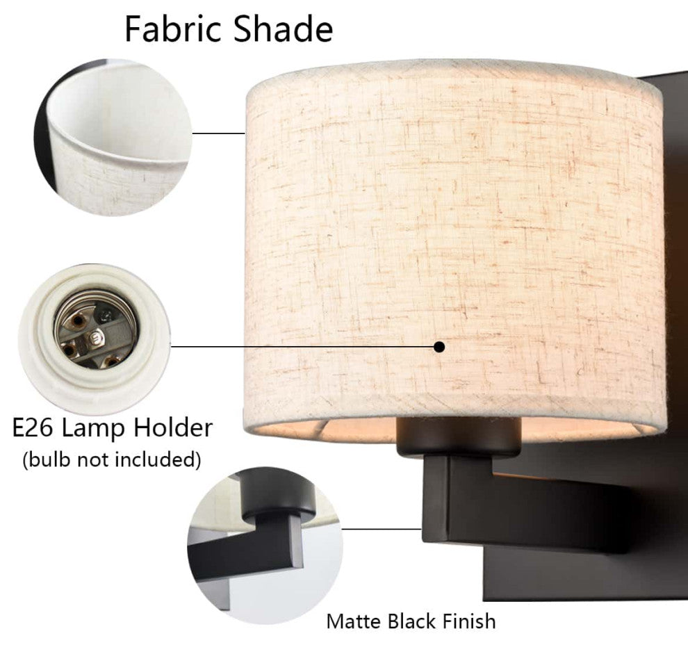 Wall Sconces Set of 2 Fabric Shade Wall Lamps, Black