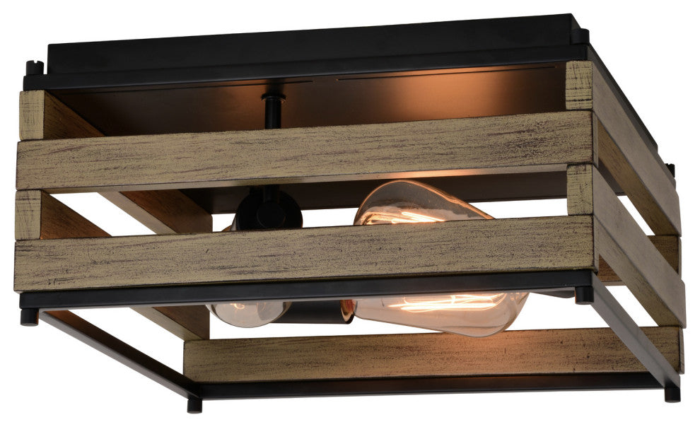 Ravenswood 3-Light Flush Mount, Matte Black and Burnished Maple