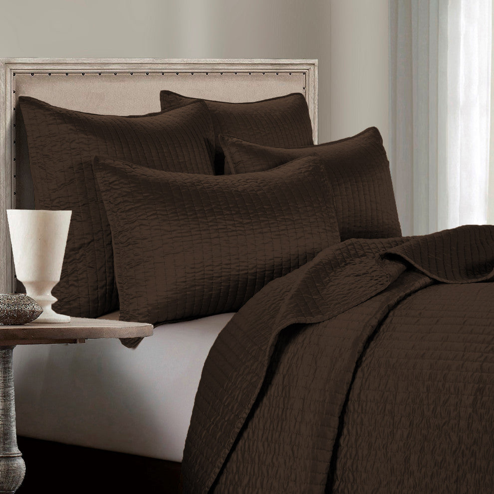 Satin Channel Quilt Set, 3 Piece, Brown, Full/Queen