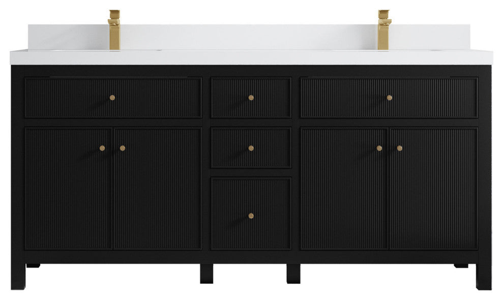 Sonoma 72 Double Sink Reeded Bath Vanity in Black 2" White Quartz