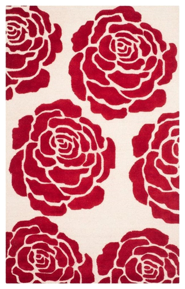 Safavieh Cambridge 6' Round Hand Tufted Wool Rug in Ivory and Red