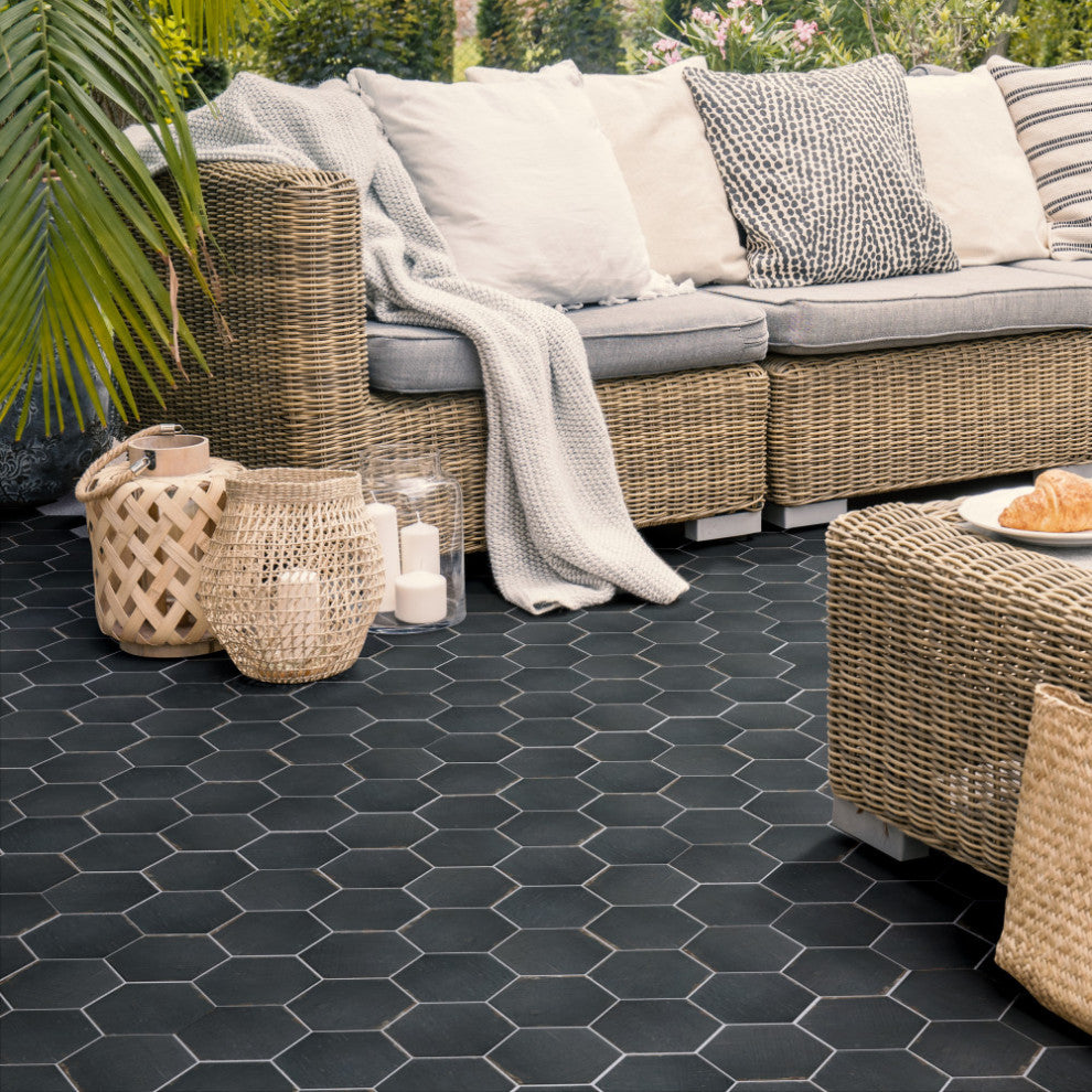 Retro Mini Hex Nero Porcelain Floor and Wall Tile
